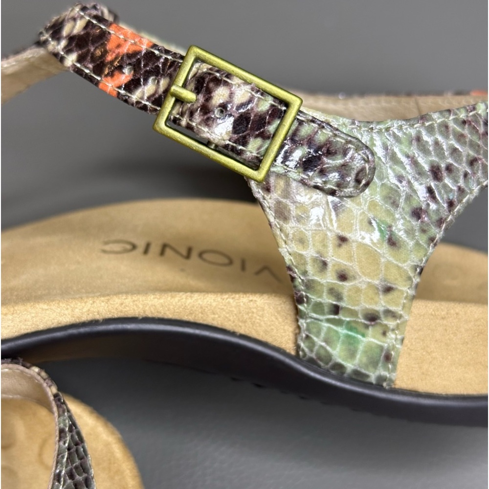 Vionic Snakeskin Pattern Leather T-Strap Multicolored Sandals Size 8 - Picture 5 of 13